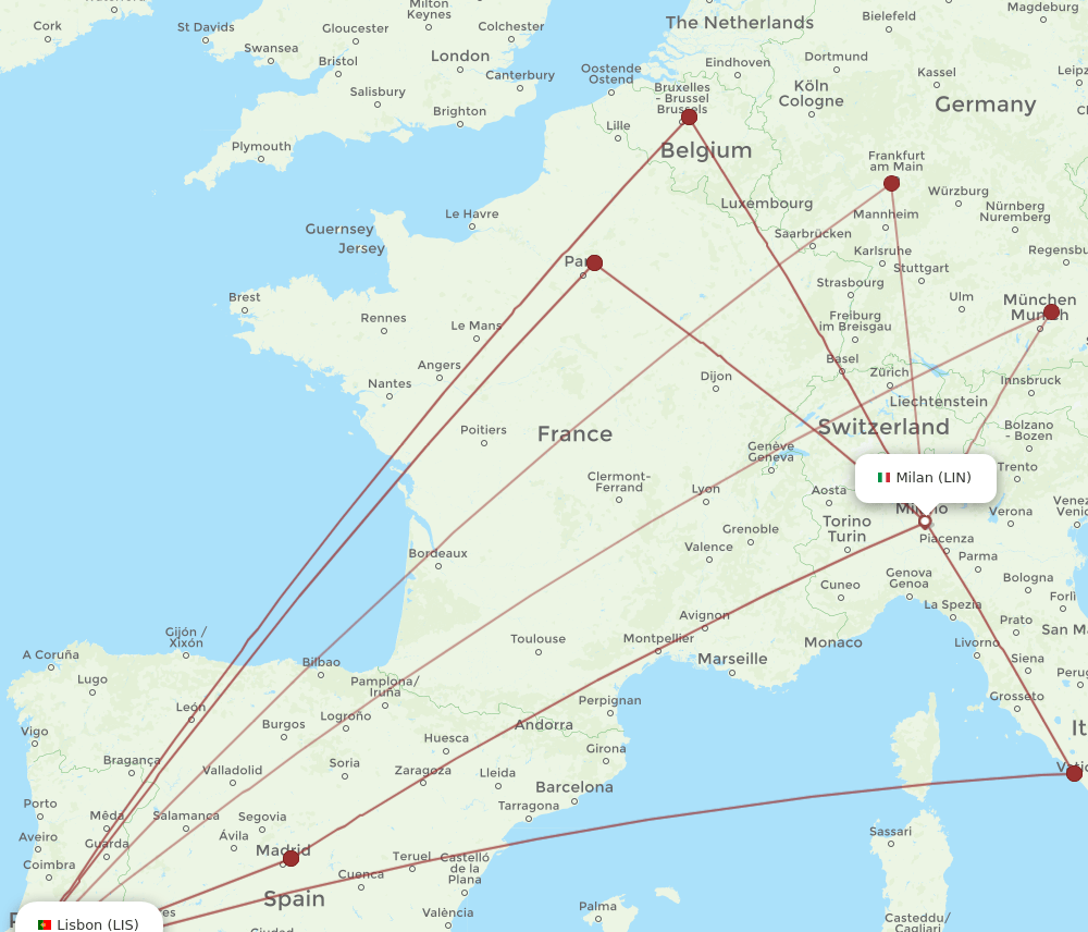 LIS to LIN flights and routes map