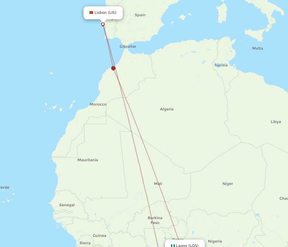 LIS to LOS flights and routes map