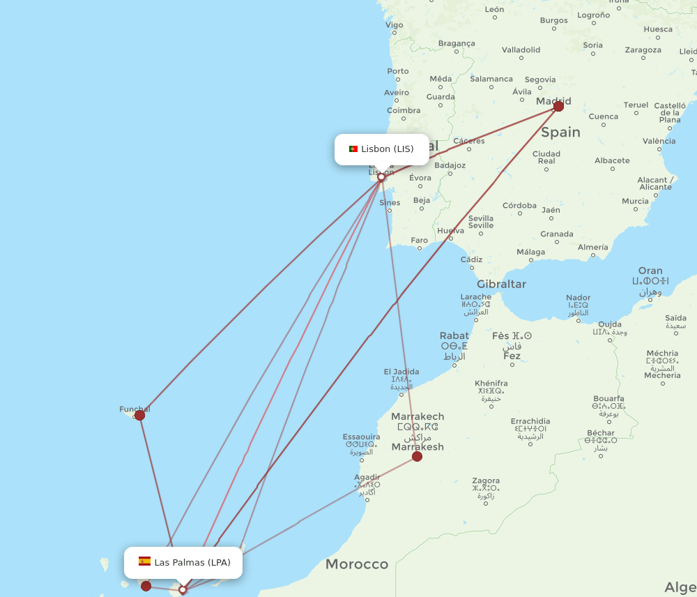 LIS to LPA flights and routes map