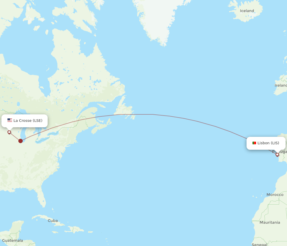 LIS to LSE flights and routes map
