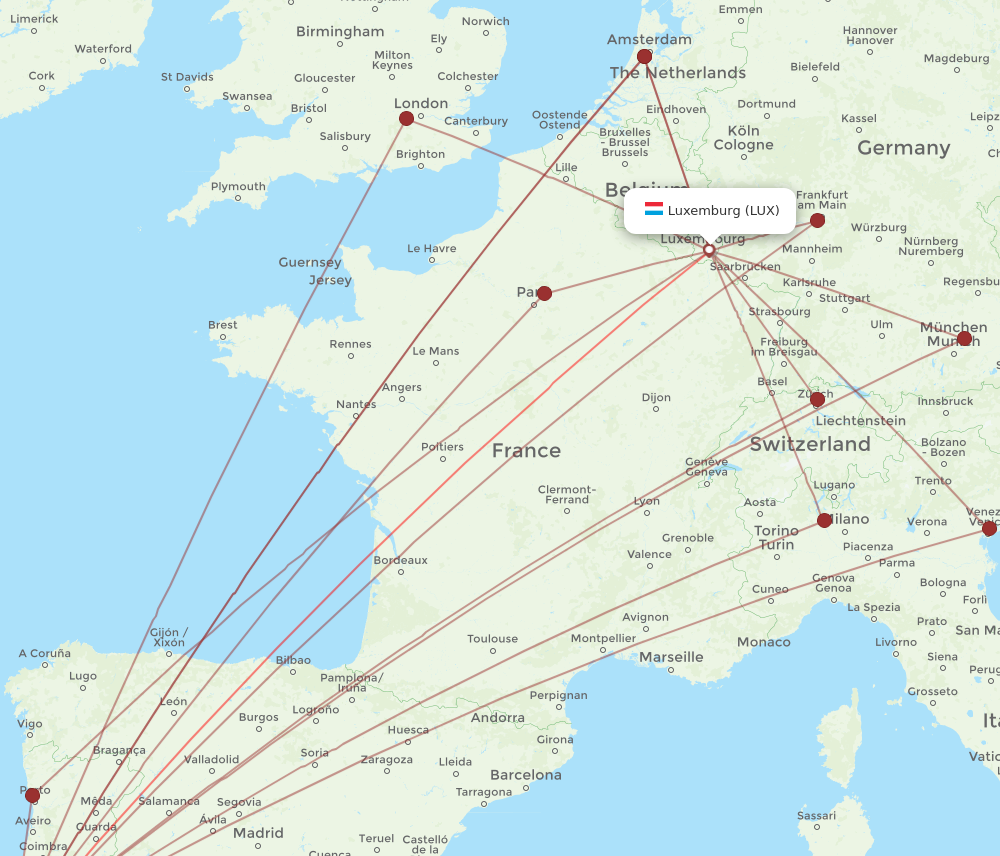 LIS to LUX flights and routes map