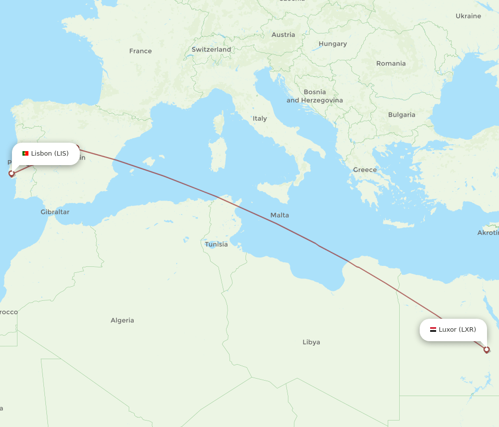 LIS to LXR flights and routes map