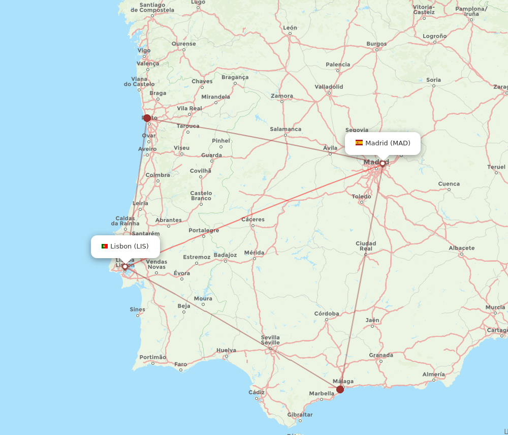 LIS to MAD flights and routes map