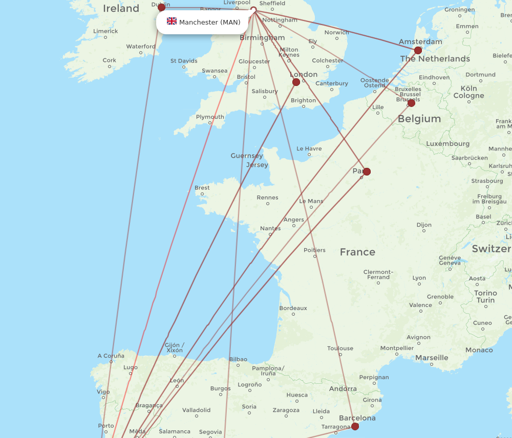 LIS to MAN flights and routes map