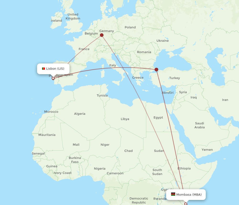 LIS-MBA flight routes
