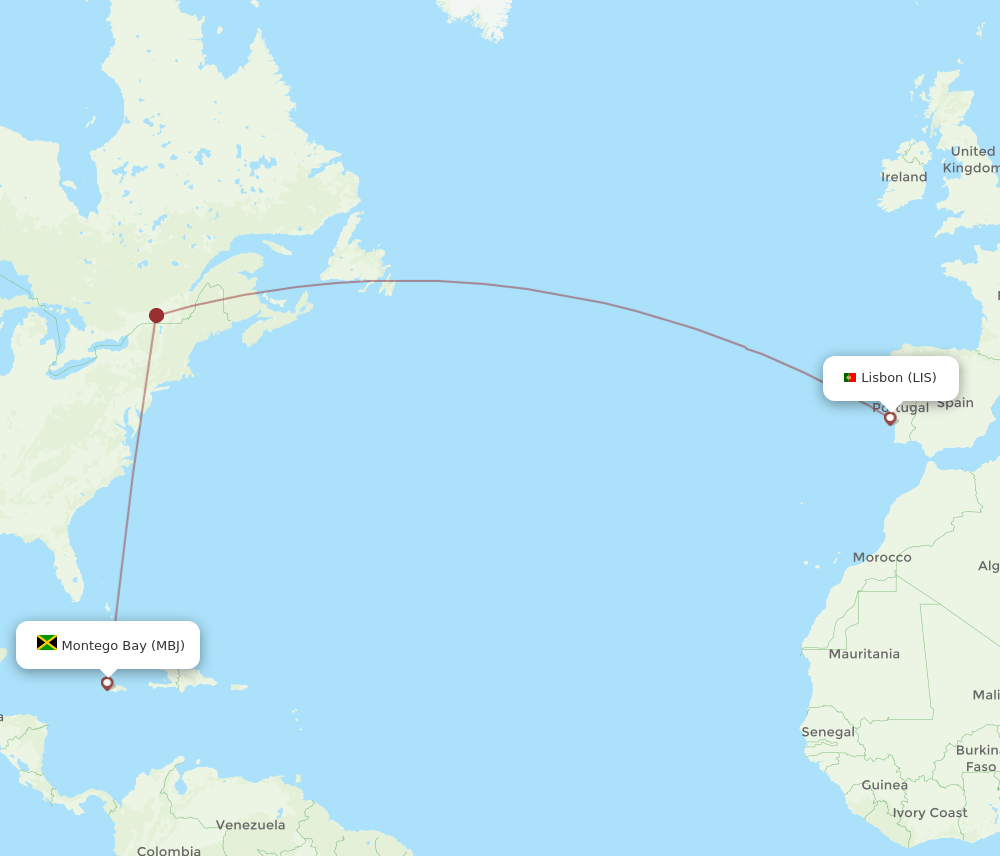 LIS to MBJ flights and routes map