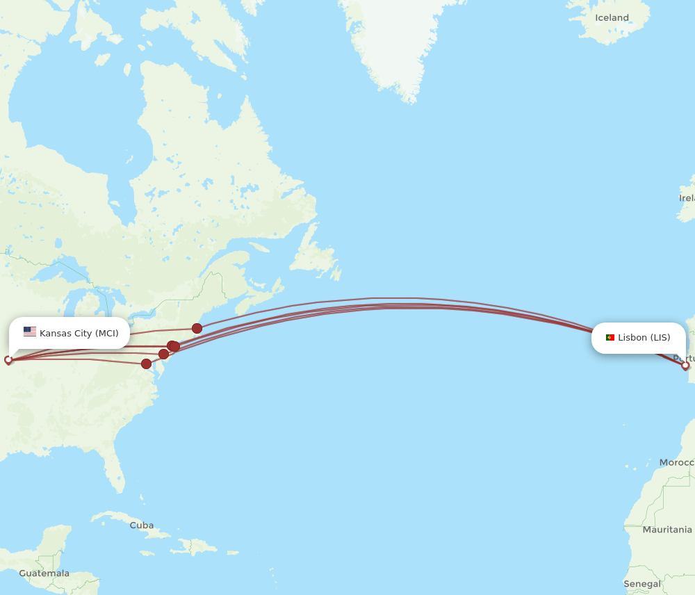 LIS-MCI flight routes