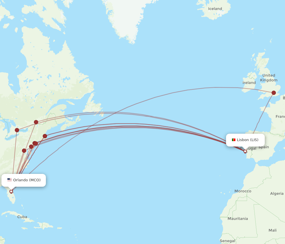 LIS-MCO flight routes