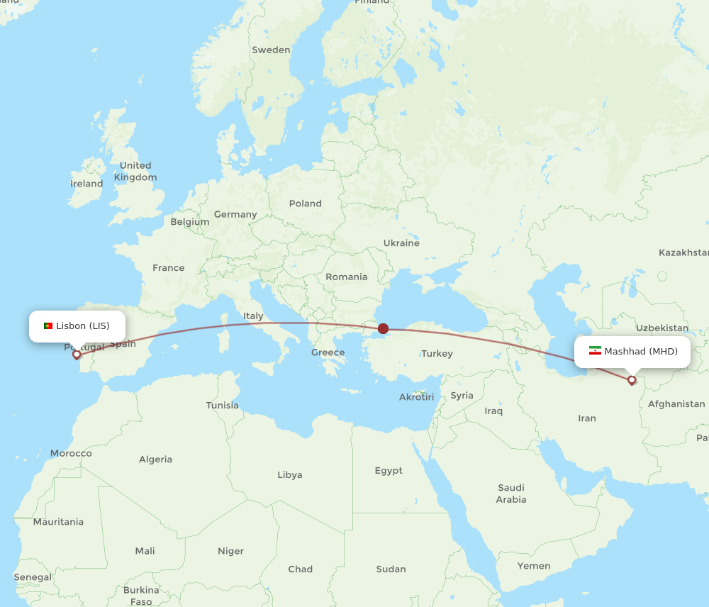 LIS to MHD flights and routes map