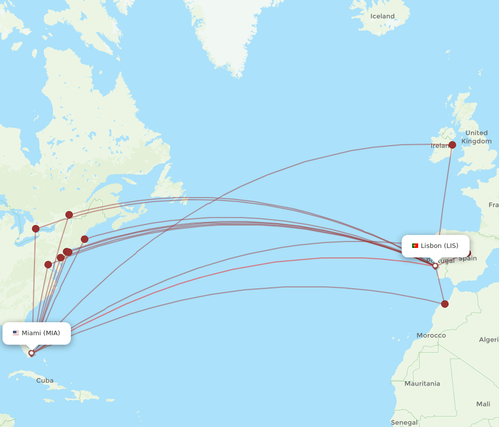 LIS-MIA flight routes
