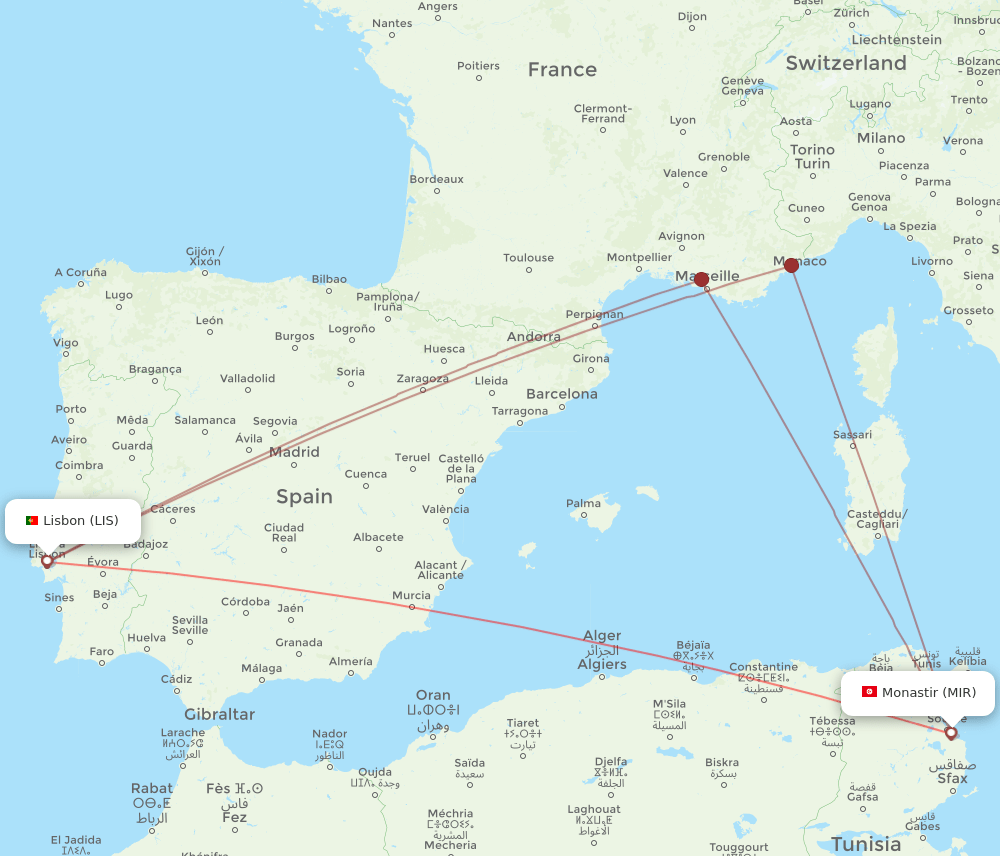 LIS-MIR flight routes