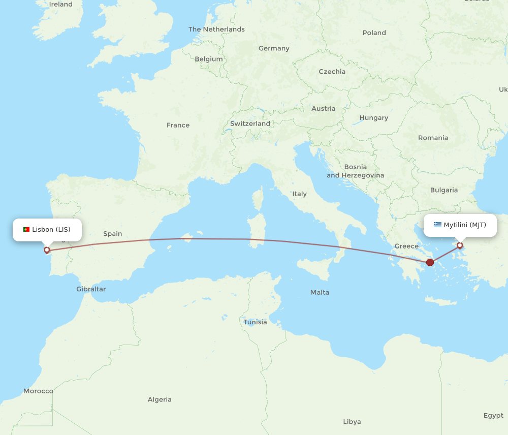 LIS-MJT flight routes
