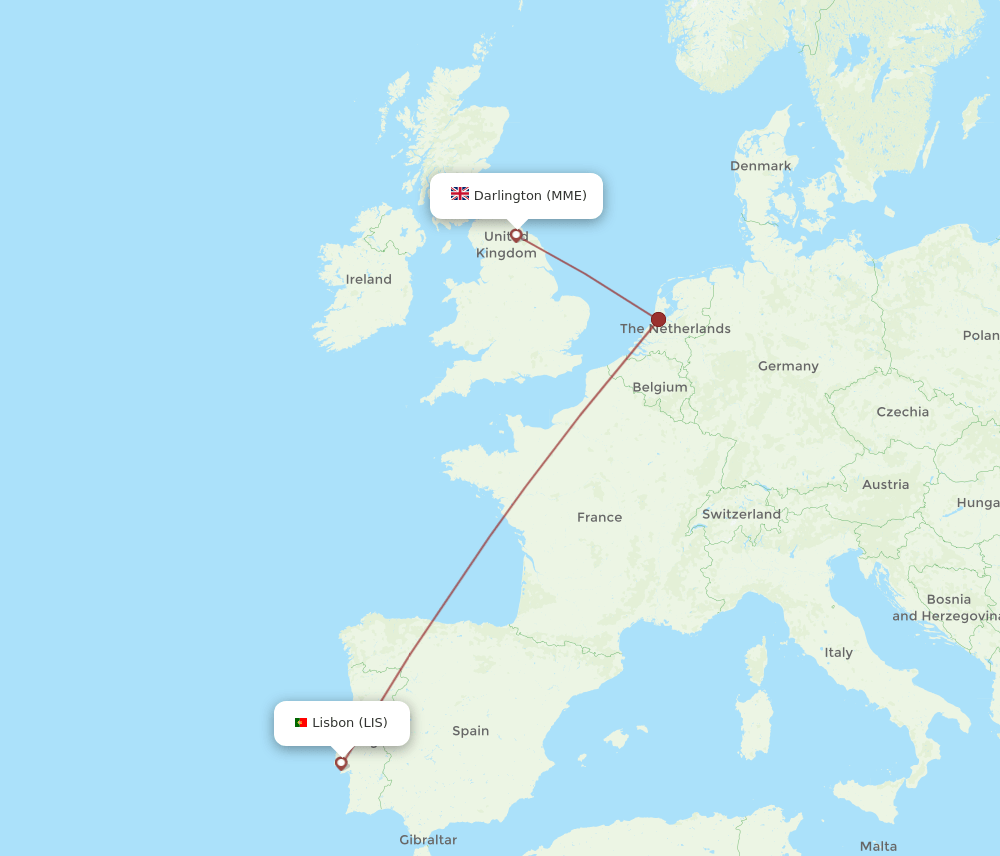 LIS to MME flights and routes map
