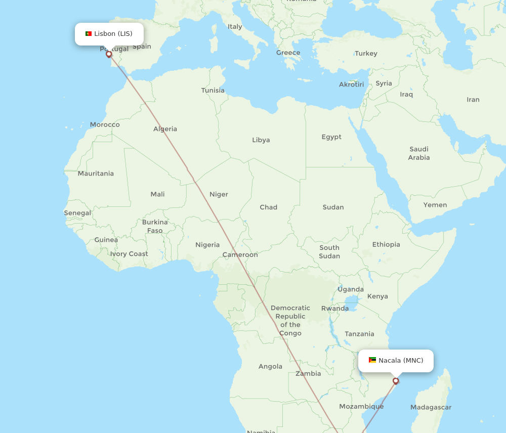 LIS-MNC flight routes
