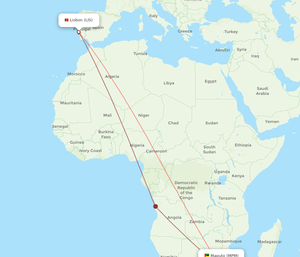 LIS to MPM flights and routes map