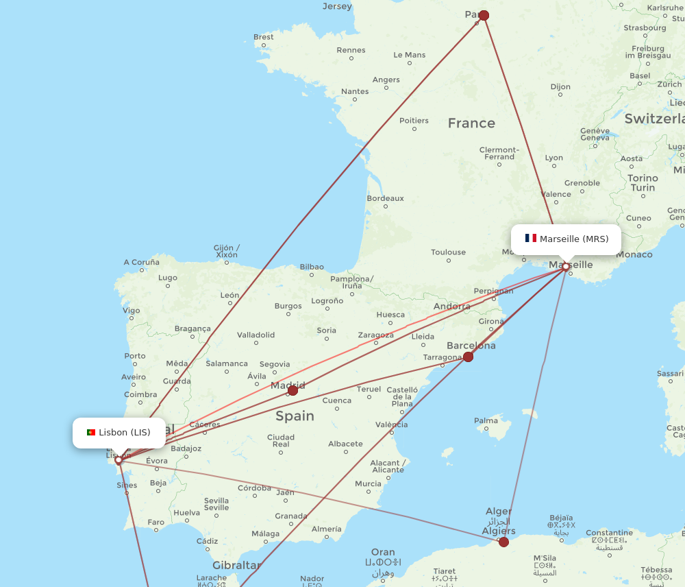 LIS to MRS flights and routes map