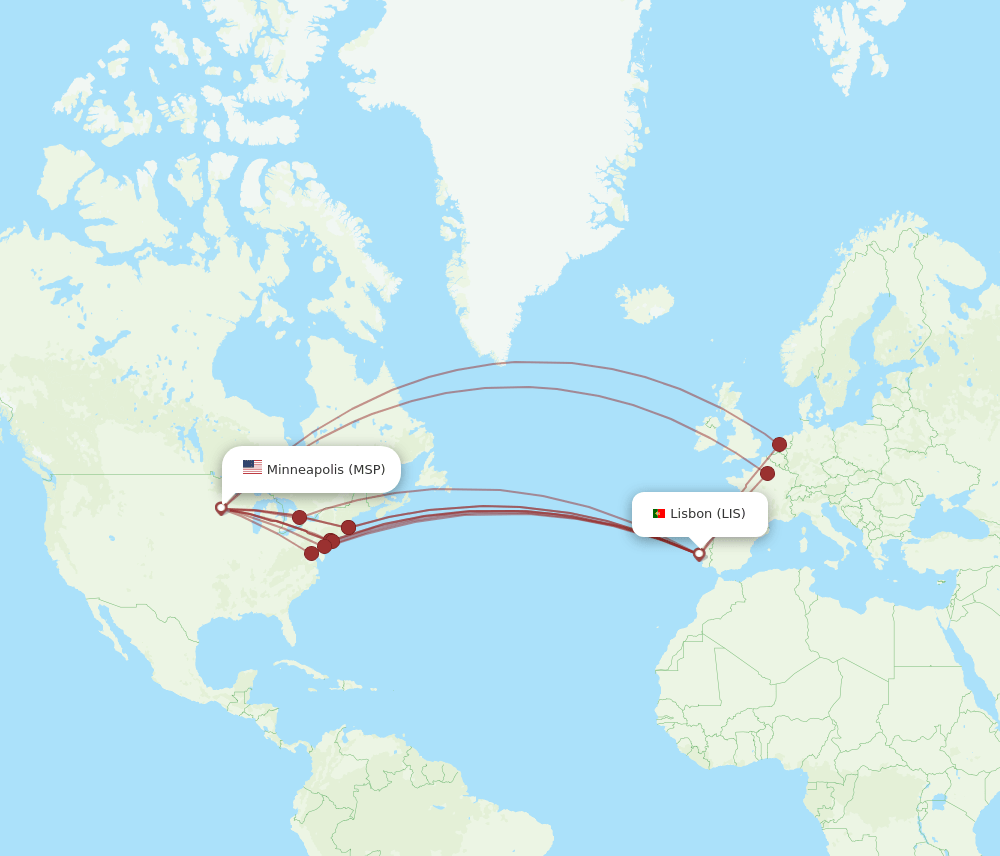 LIS-MSP flight routes