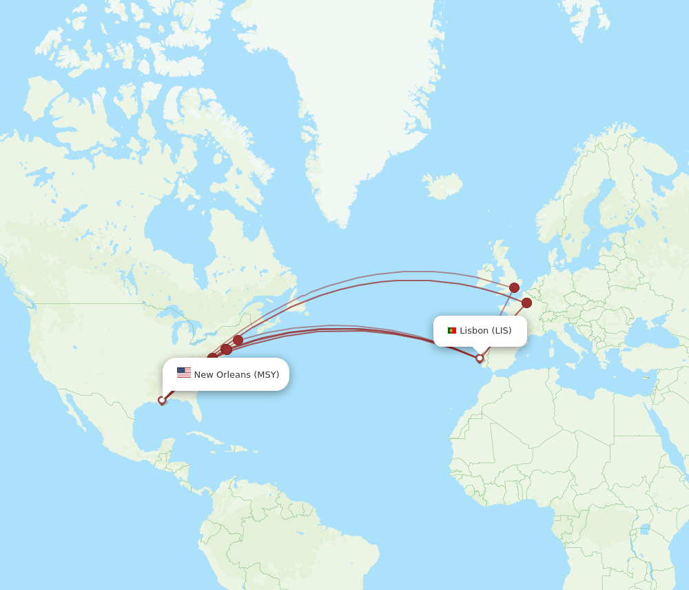 LIS-MSY flight routes