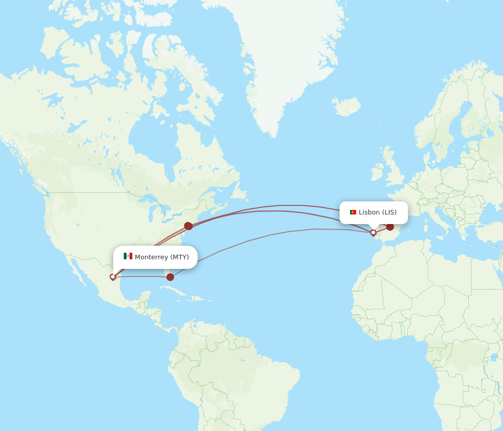 LIS to MTY flights and routes map