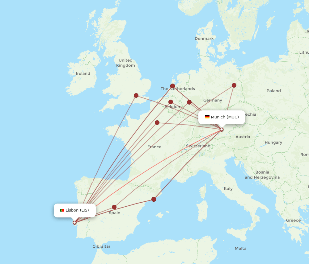 LIS-MUC flight routes