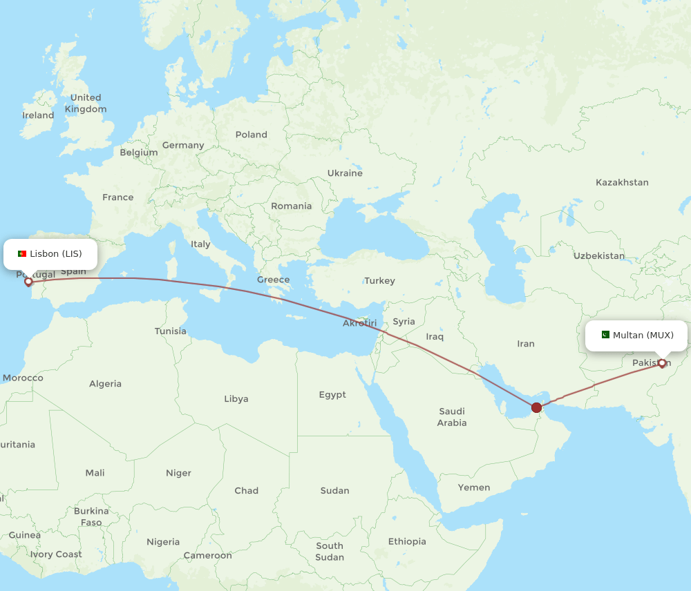 LIS to MUX flights and routes map