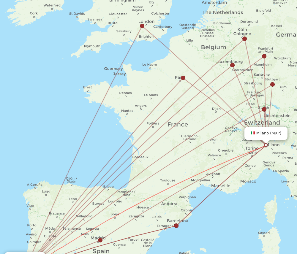 LIS to MXP flights and routes map