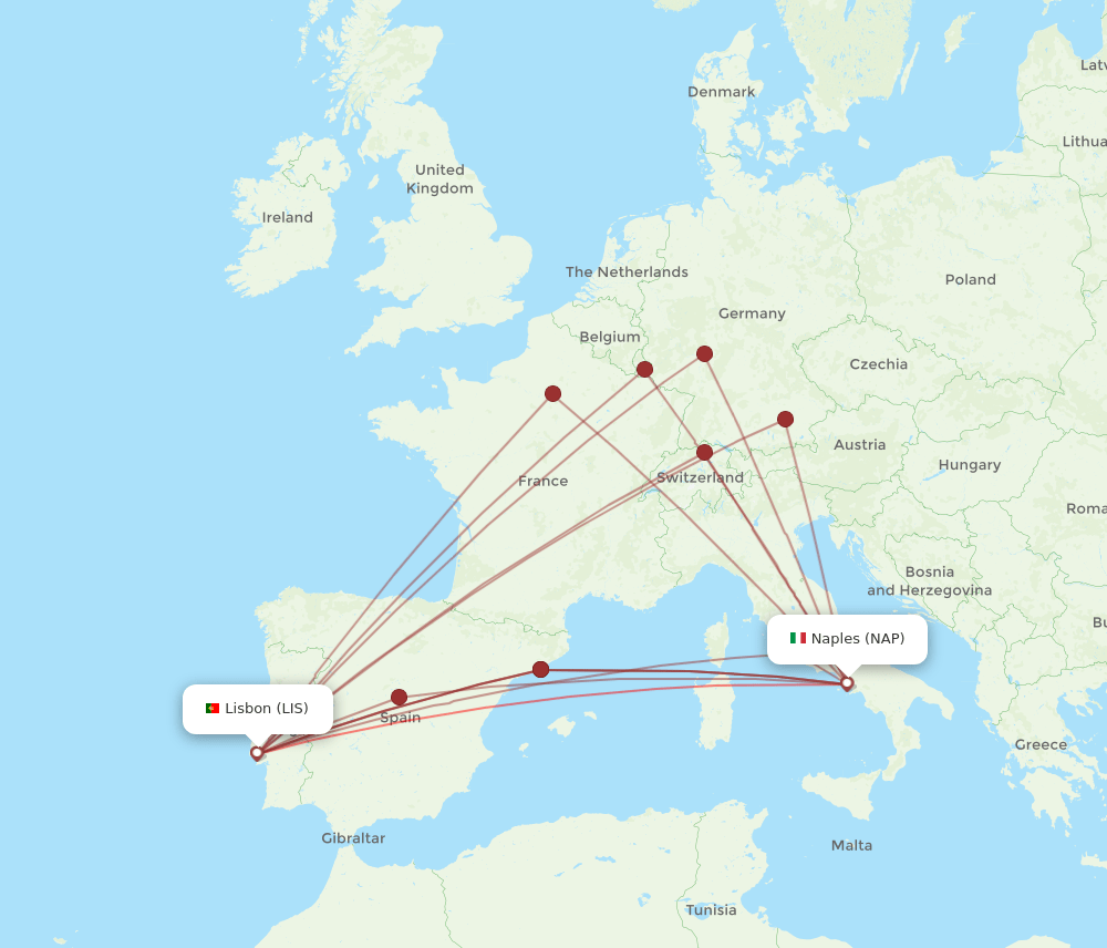 LIS-NAP flight routes