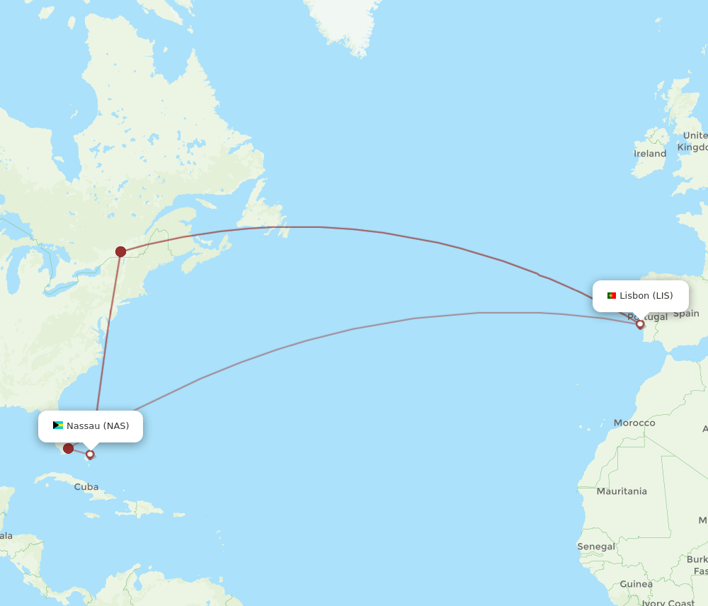 LIS-NAS flight routes