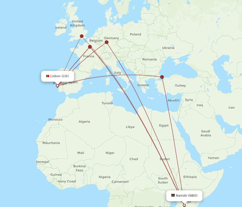 LIS-NBO flight routes