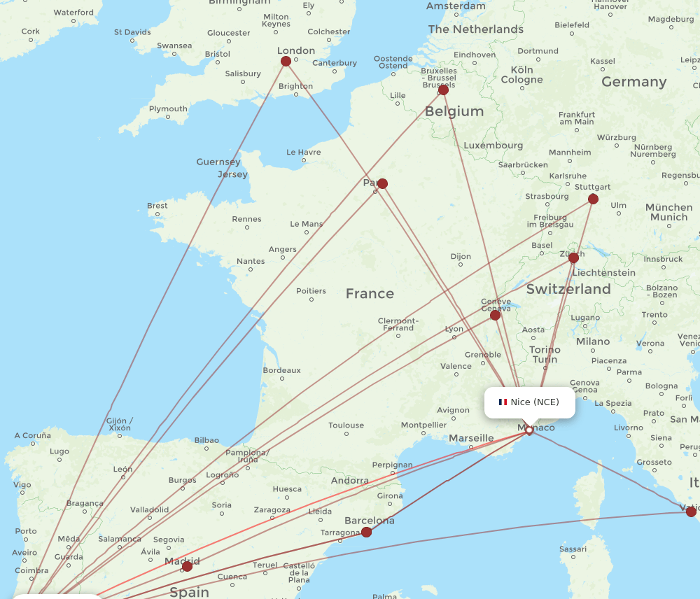 LIS to NCE flights and routes map