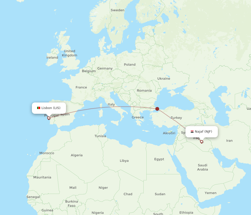 LIS-NJF flight routes