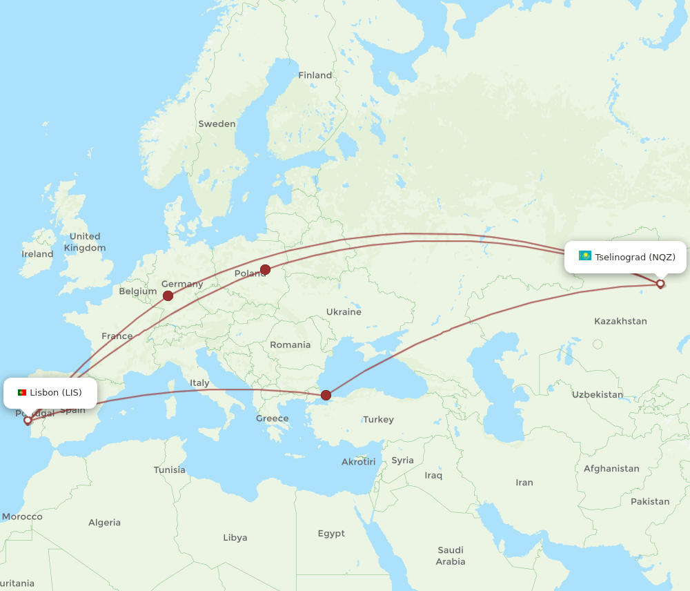 LIS-NQZ flight routes