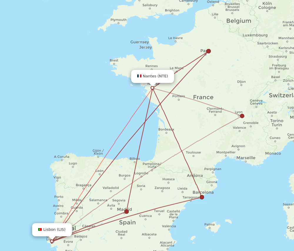LIS-NTE flight routes