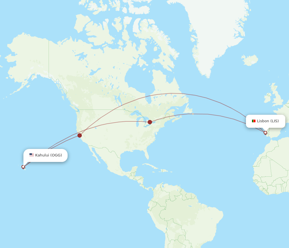 LIS-OGG flight routes