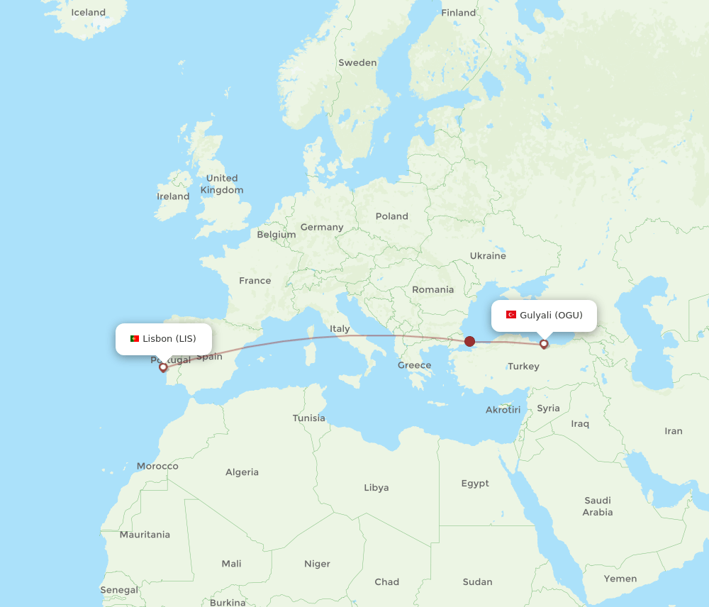 LIS-OGU flight routes