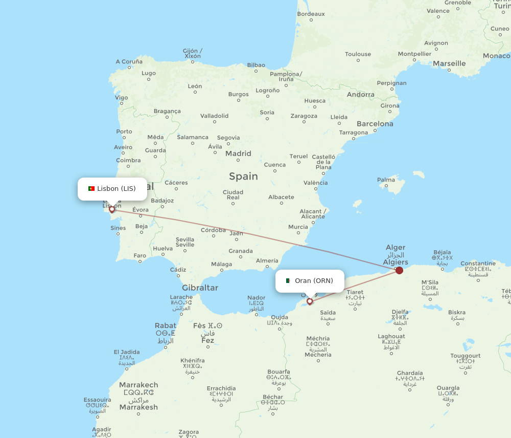 LIS-ORN flight routes