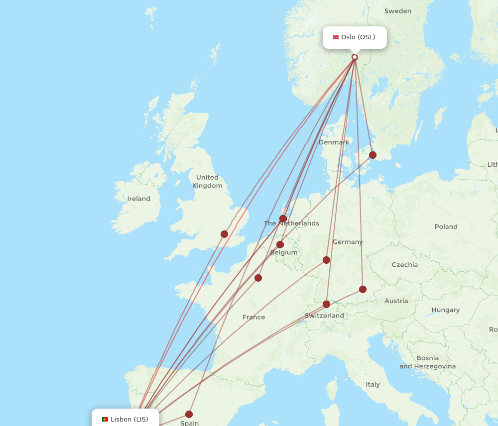 LIS-OSL flight routes