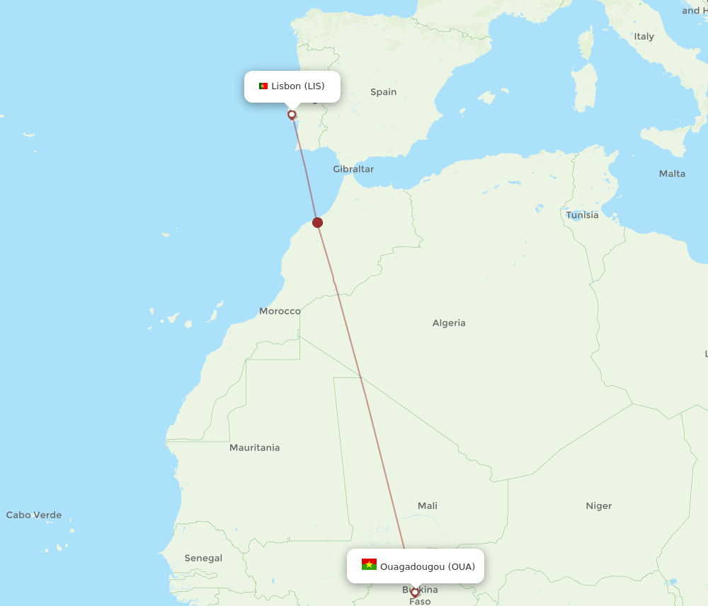 LIS to OUA flights and routes map