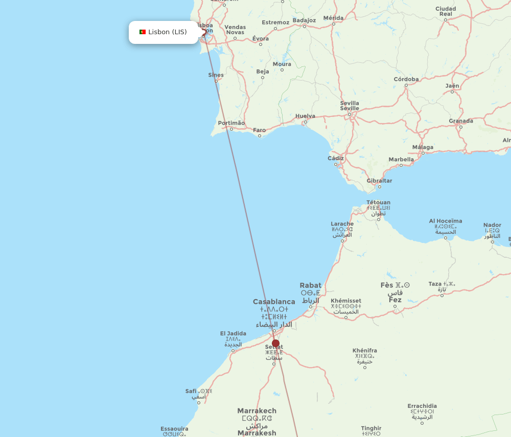LIS-OZZ flight routes