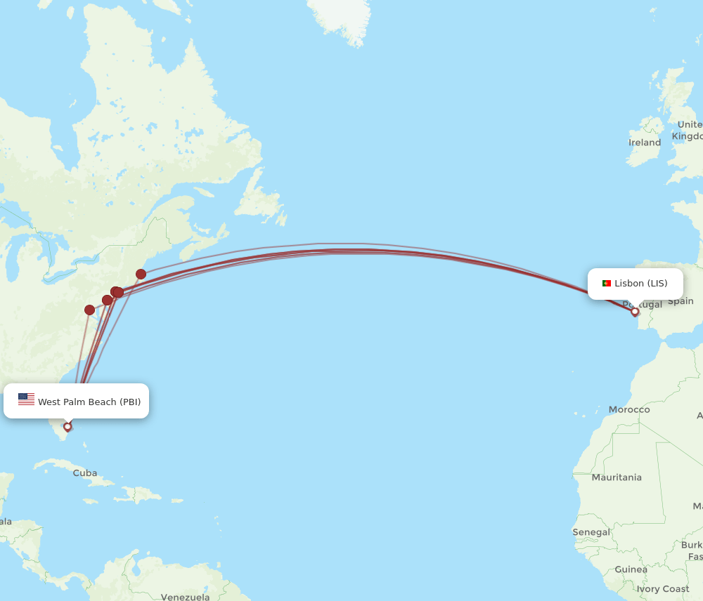 LIS-PBI flight routes