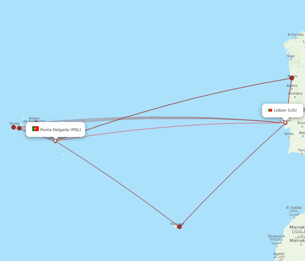 LIS to PDL flights and routes map