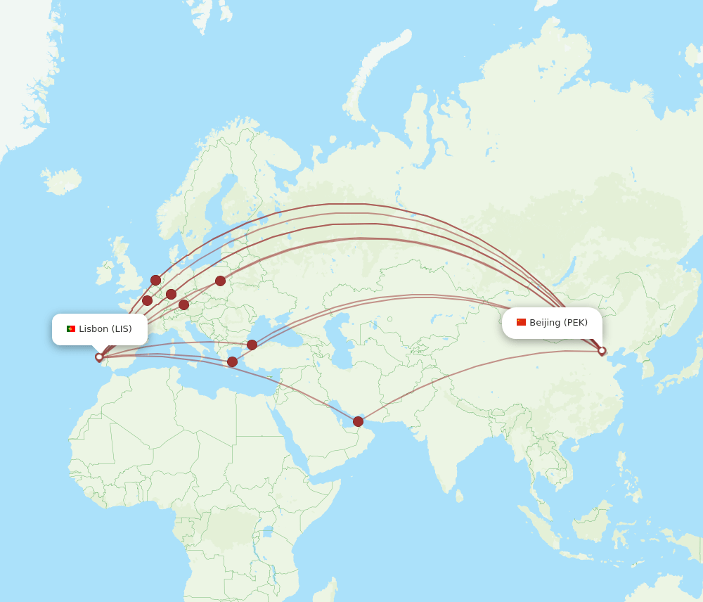 LIS-PEK flight routes