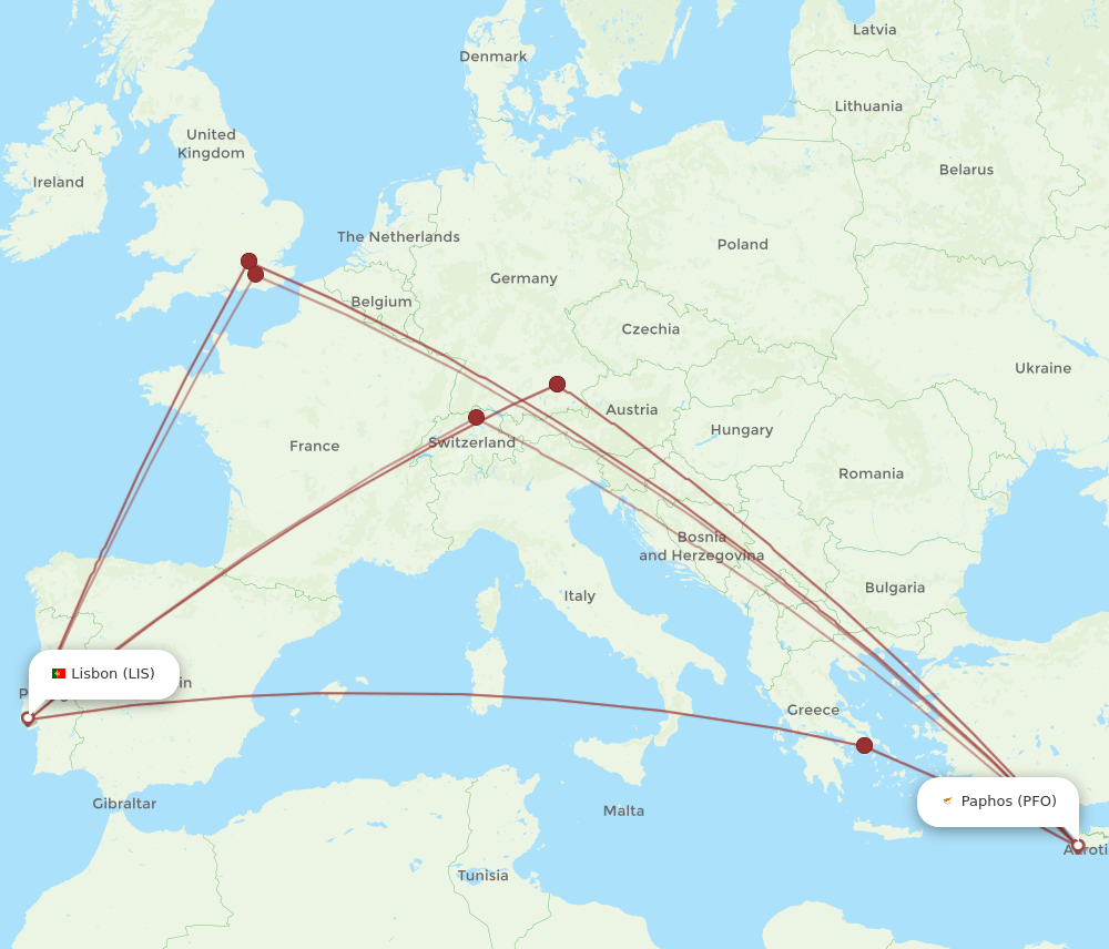 LIS-PFO flight routes