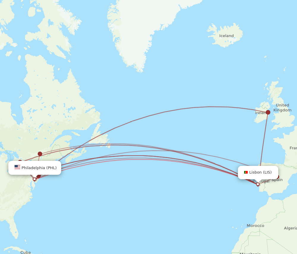 LIS-PHL flight routes