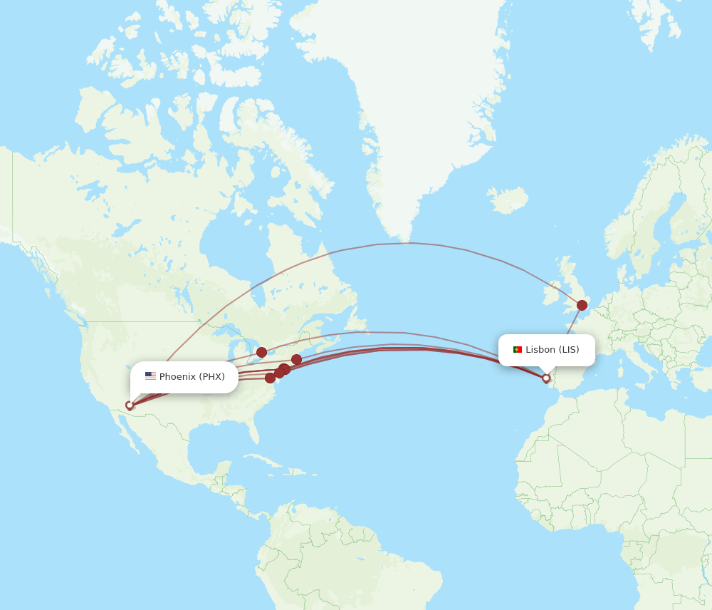 LIS-PHX flight routes