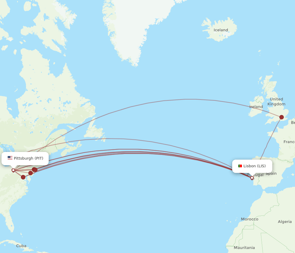 LIS to PIT flights and routes map