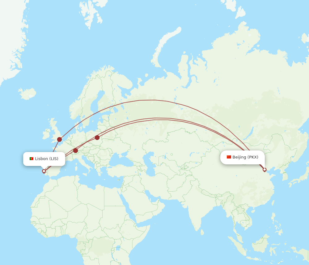 LIS-PKX flight routes