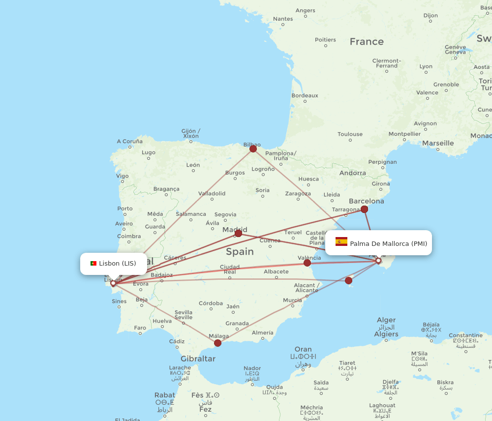 LIS-PMI flight routes