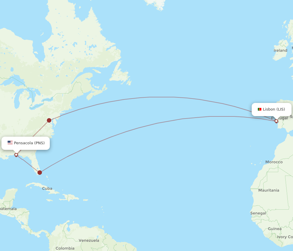 LIS to PNS flights and routes map