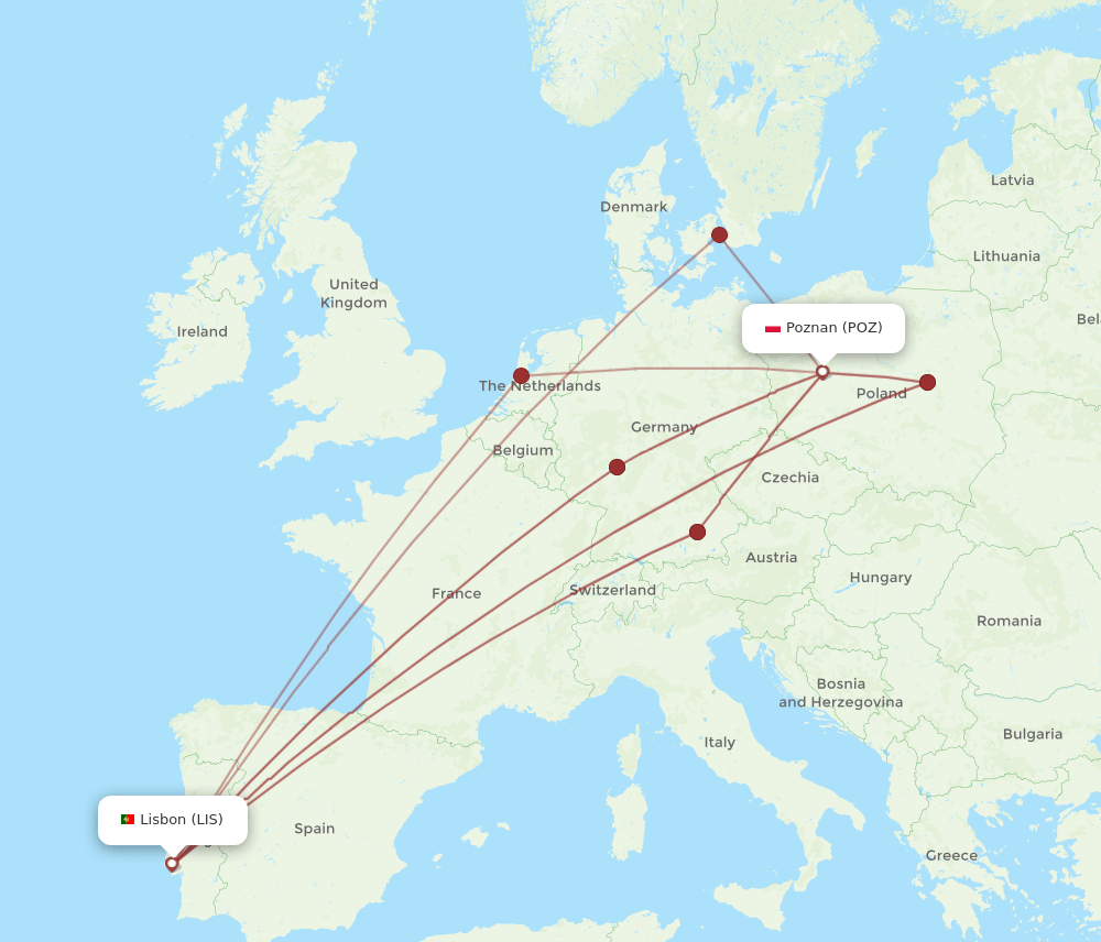 LIS-POZ flight routes